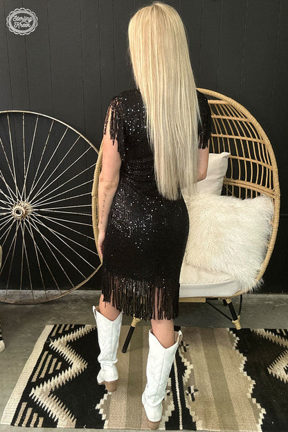 Night Life Sequined Fringe Dress