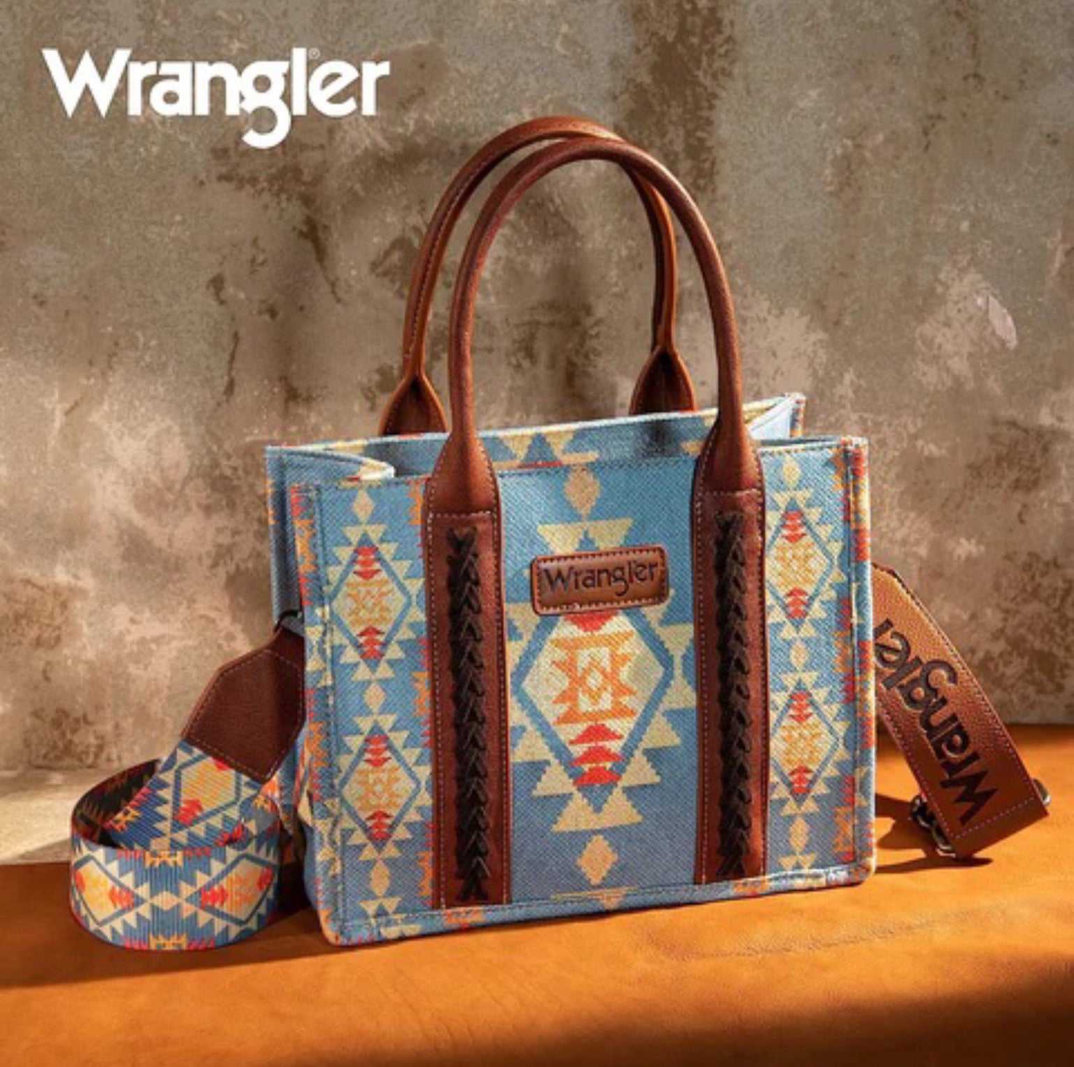 Wrangler Southwestern Print Small Canvas Crossbody Tote