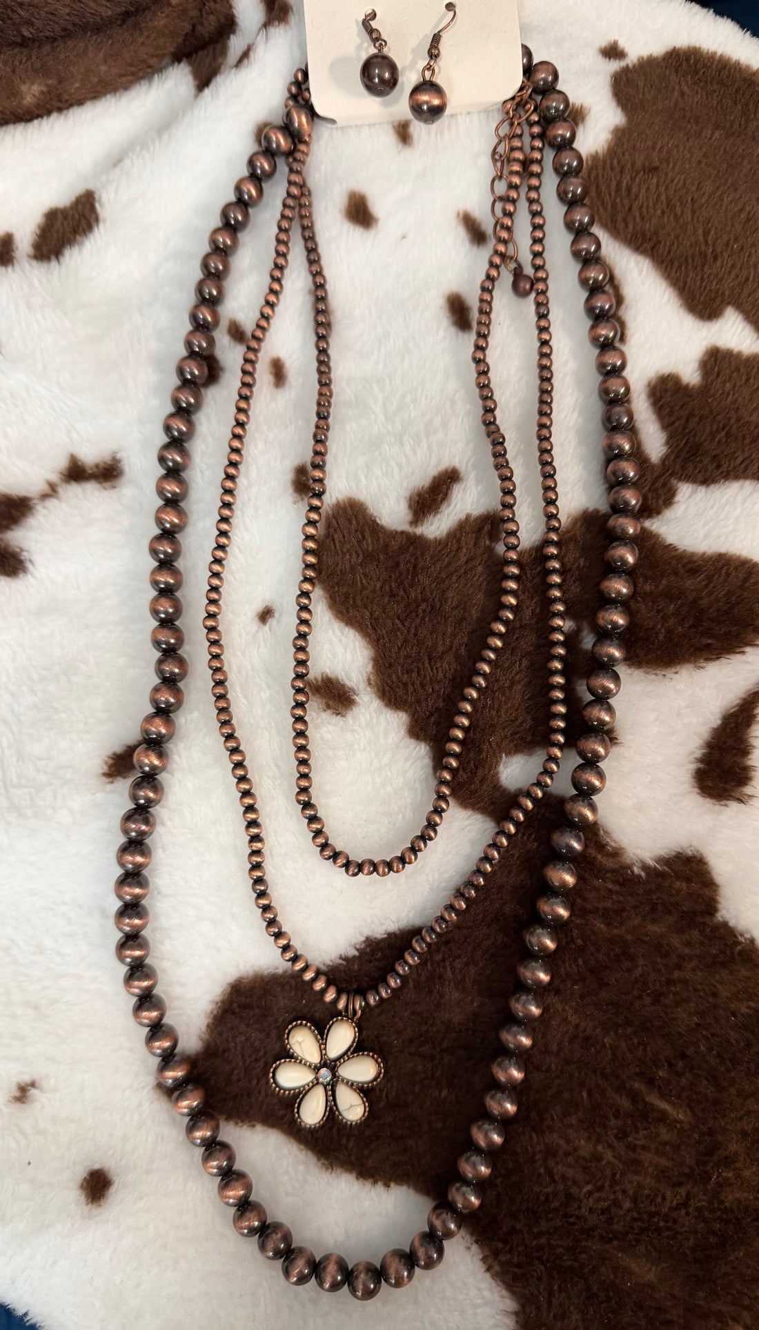 Copper and Ivory Layered Flower Necklace