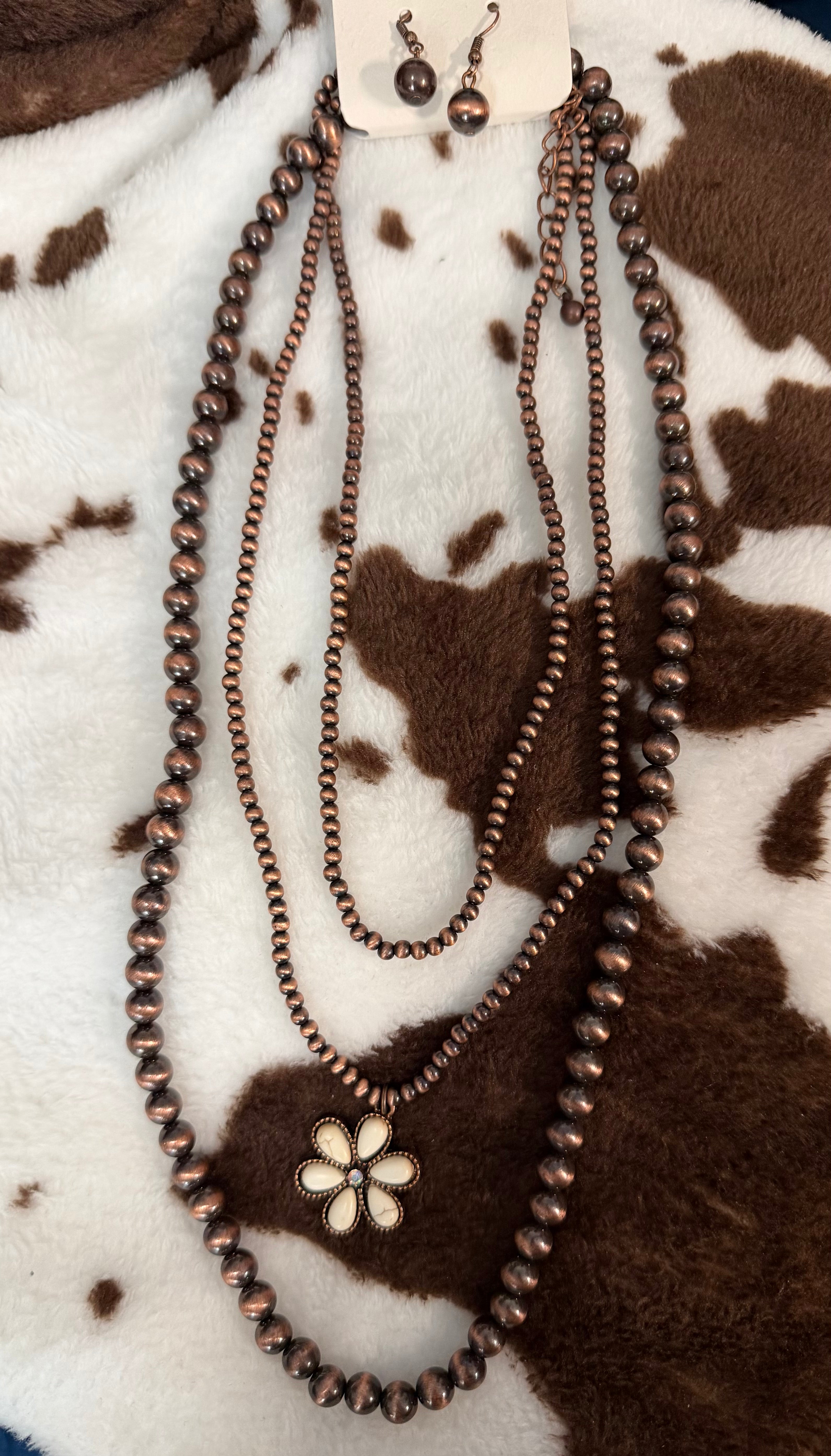 Copper and Ivory Layered Flower Necklace