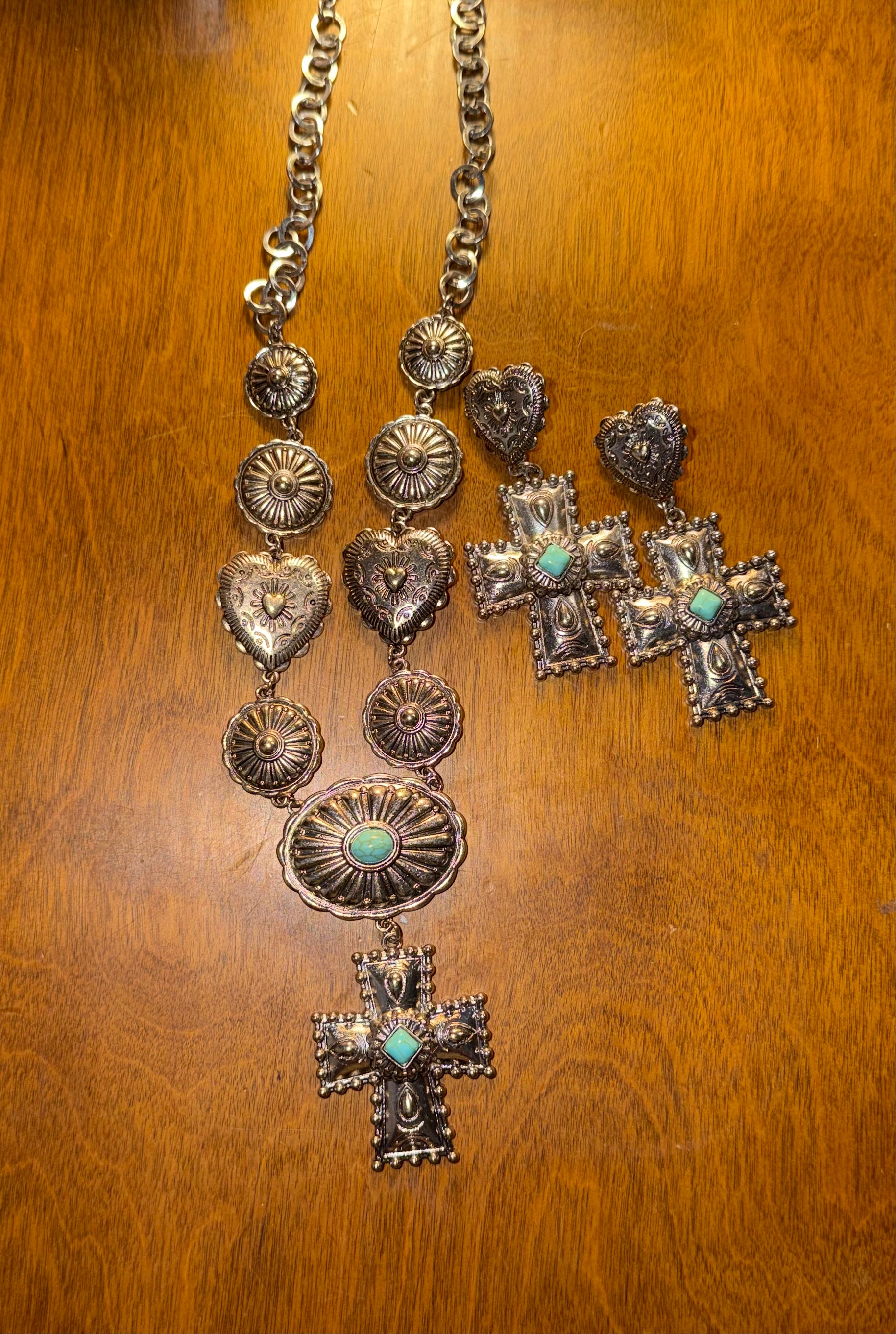Vintage Love Cross Necklace and Earring Set