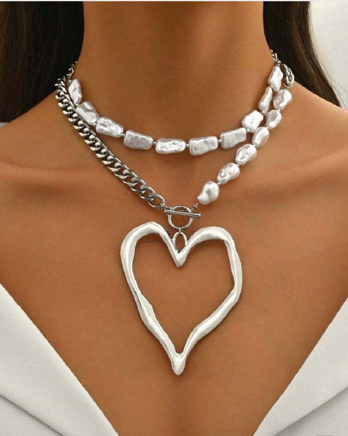 2 pc. Vintage Exaggerated Fashion Heart Necklace