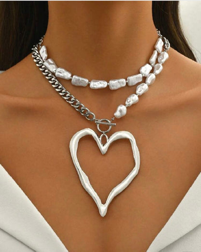 2 pc. Vintage Exaggerated Fashion Heart Necklace
