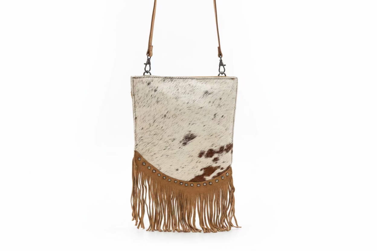 Western Cowhide Crossbody Messenger Bag with Fringe