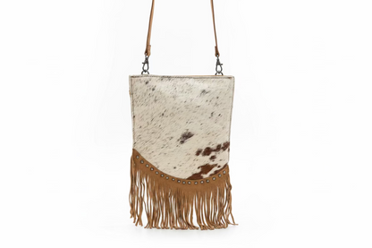 Western Cowhide Crossbody Messenger Bag with Fringe