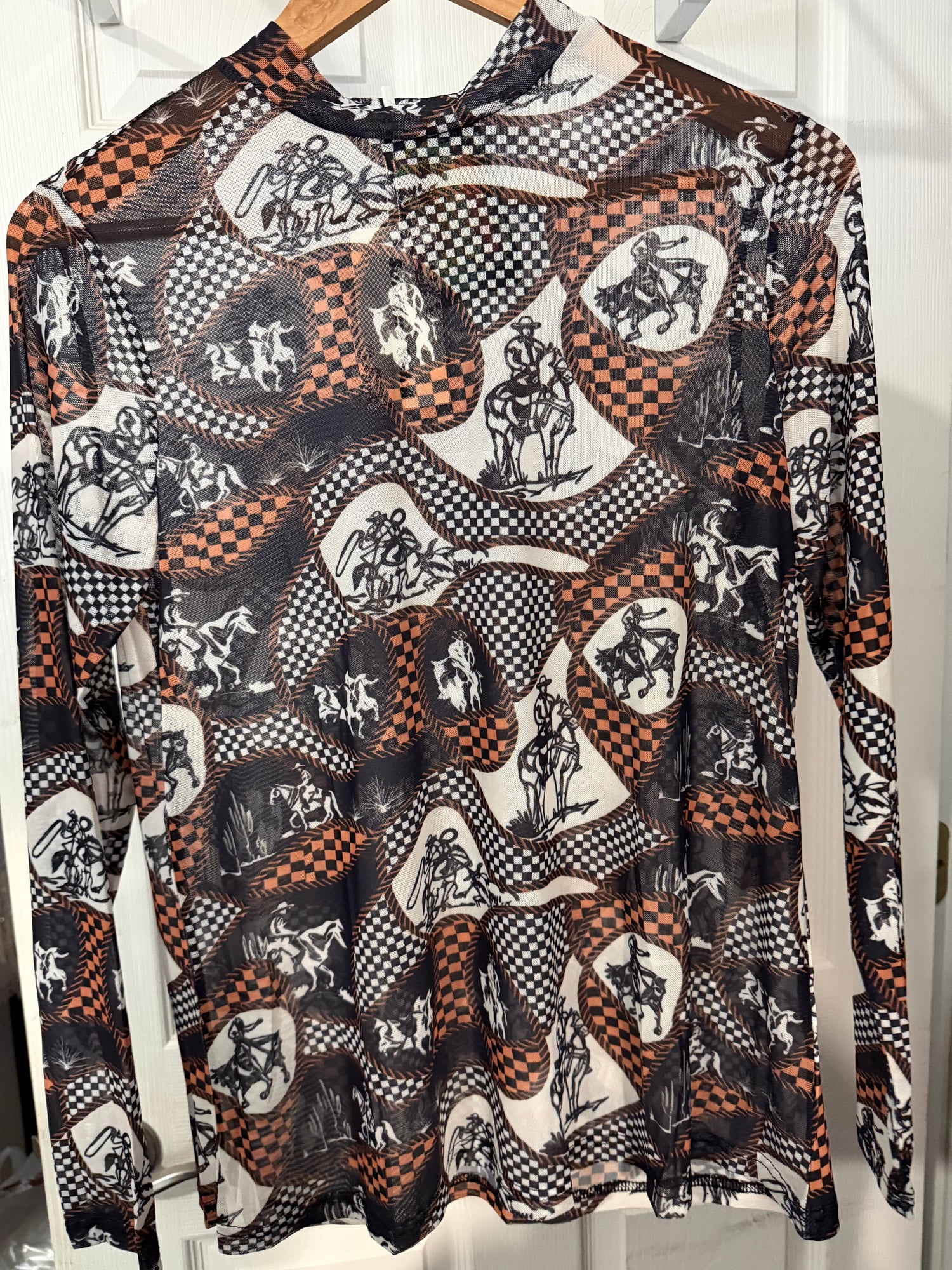 Lonesome Cowboy Printed Mesh Long Sleeve Top