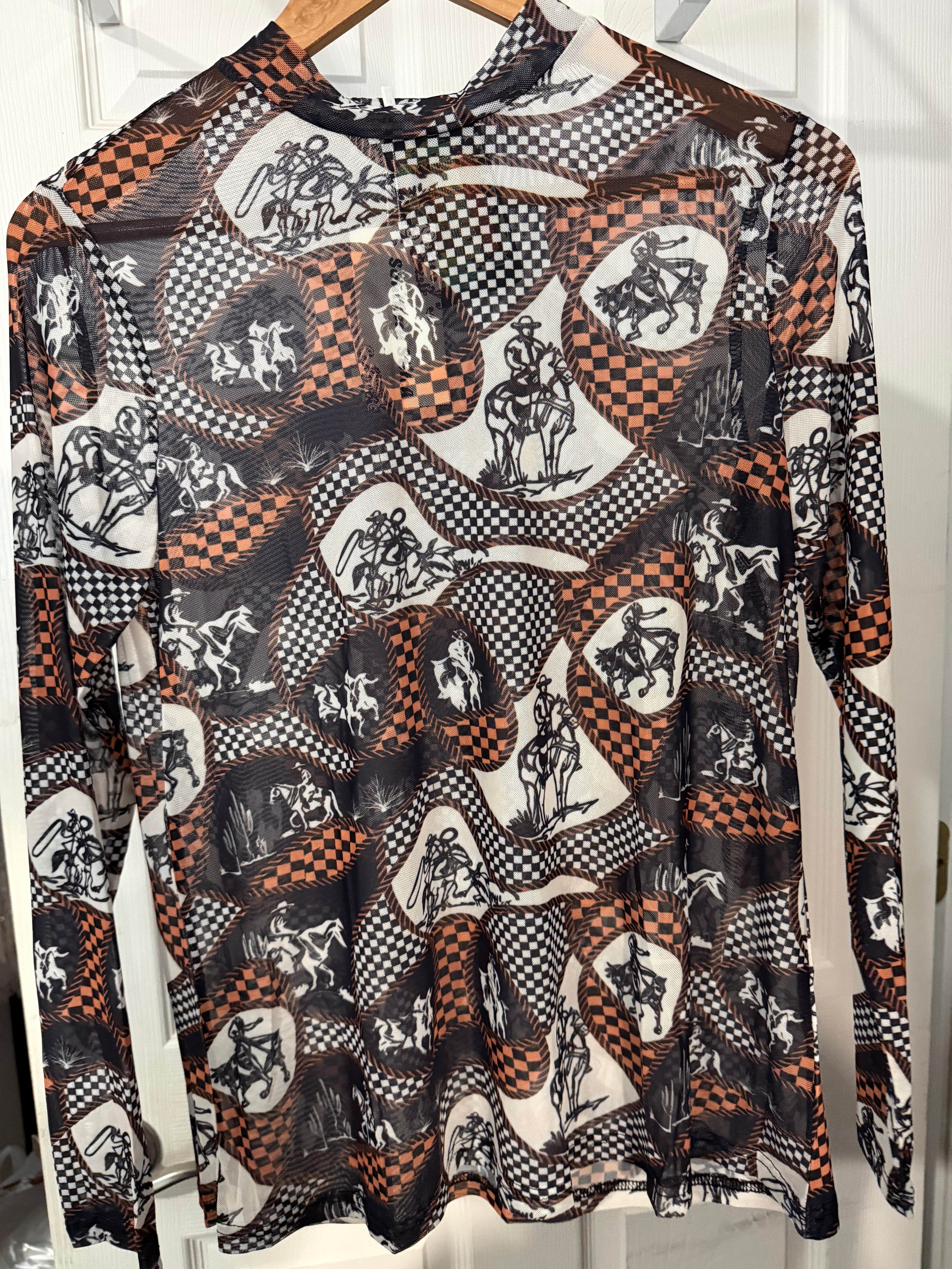 Lonesome Cowboy Printed Mesh Long Sleeve Top