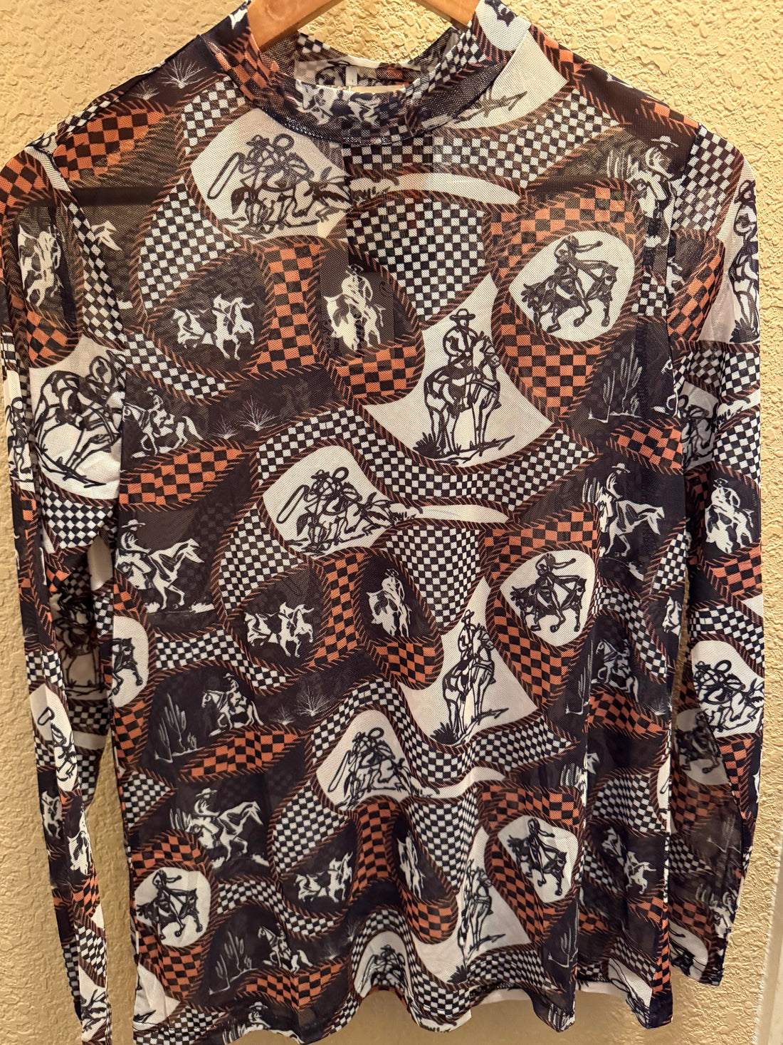 Lonesome Cowboy Printed Mesh Long Sleeve Top