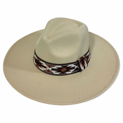 Fedora Wide Brim Felt Hat with Retro Hat Band