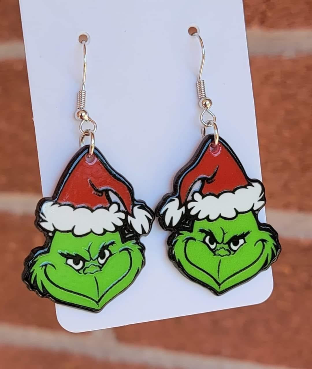 Grinch Face Christmas Drop Earrings