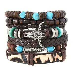 6pcs Braided Pattern Retro Western Cowboy Style Bracelet