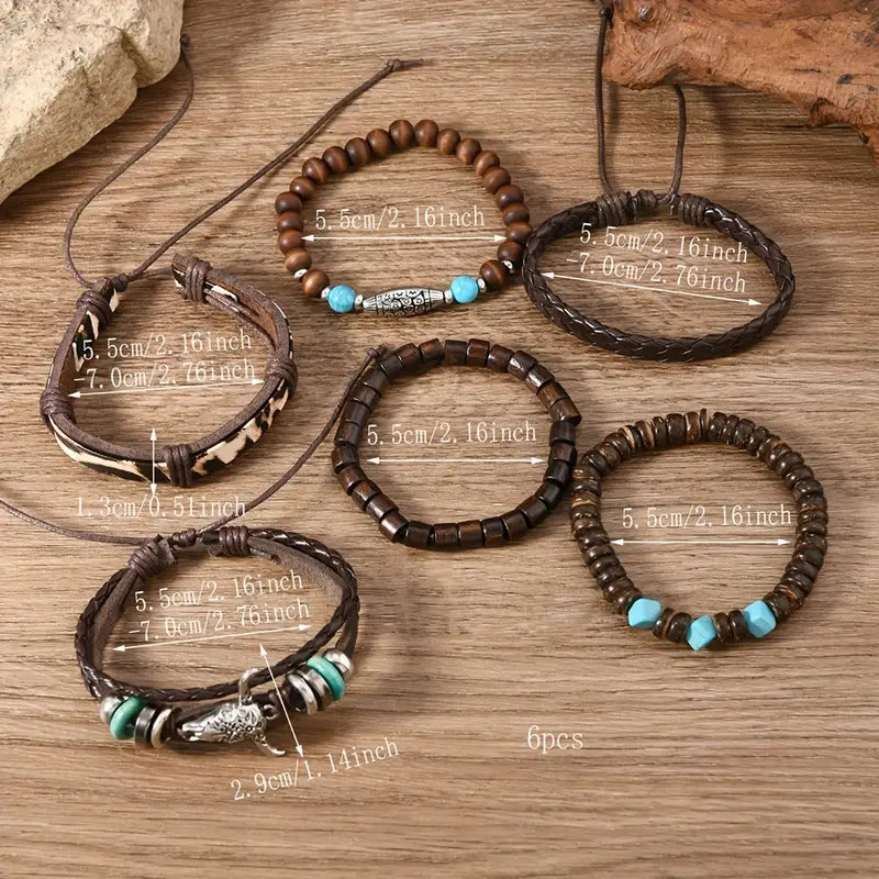 6pcs Braided Pattern Retro Western Cowboy Style Bracelet