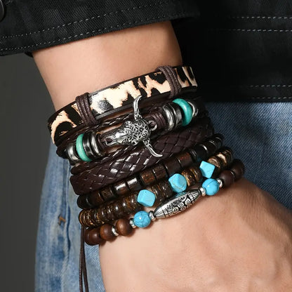 6pcs Braided Pattern Retro Western Cowboy Style Bracelet