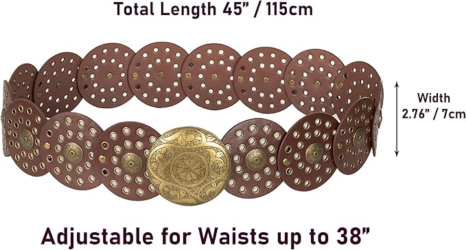 Vintage Western Cowboy Belt with Rivets Eyelets with Metal Buckle