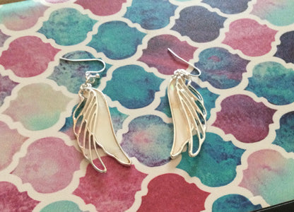 Gabriella Silvertone Pearl Wings Dangle Earrings