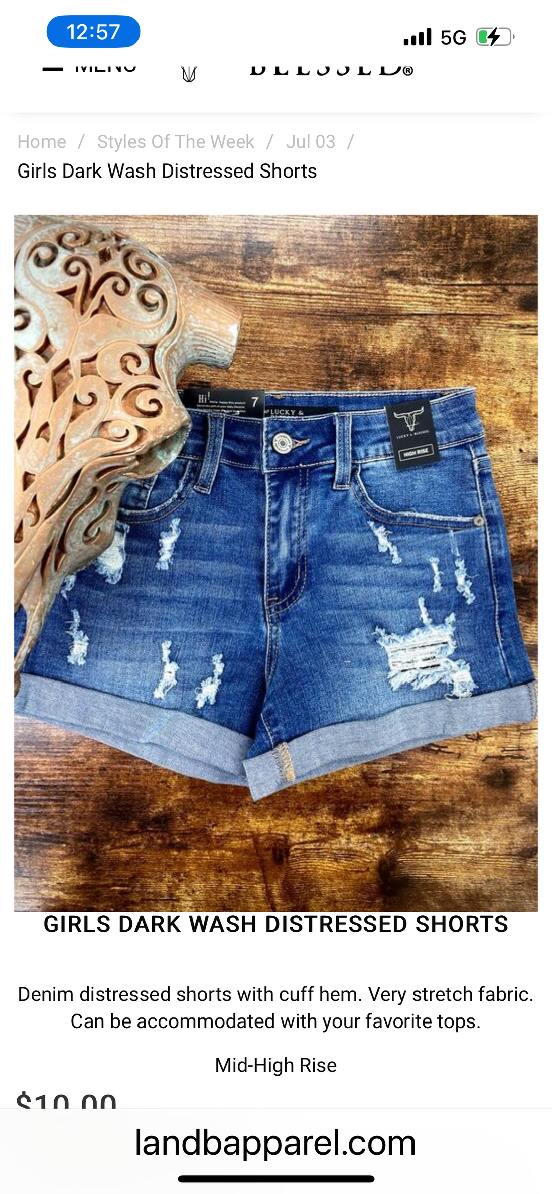 Womens Lucky and Blessed Dark Wash Distressed Denim Shorts