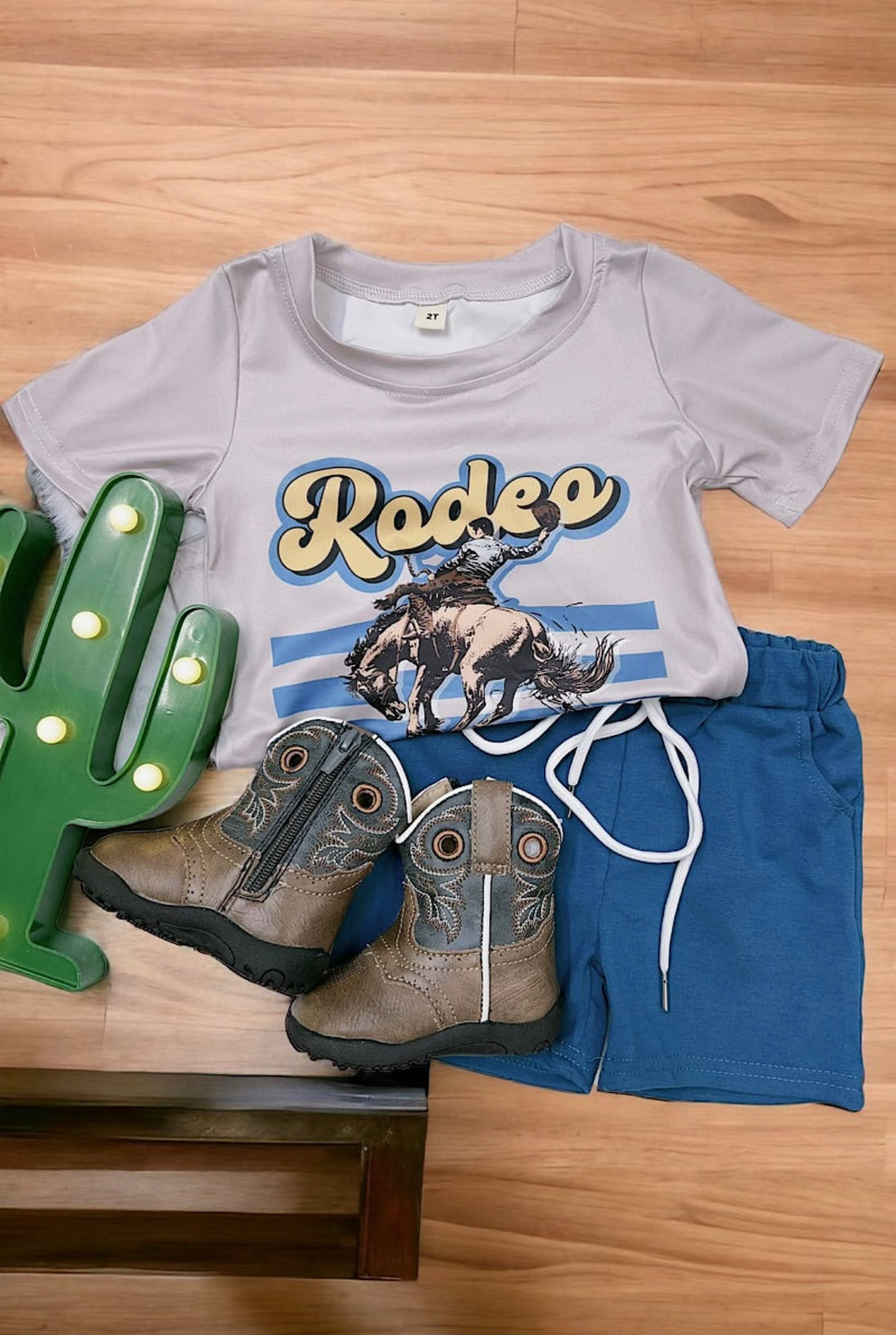 Boys Rodeo Horse Rider with Blue Short Set