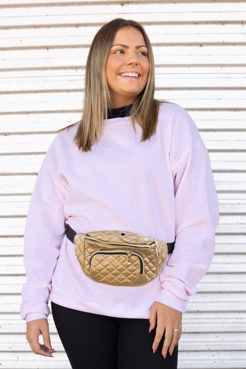 Secondary View Gold-Getaway Faux Leather Quilted Fanny Packs