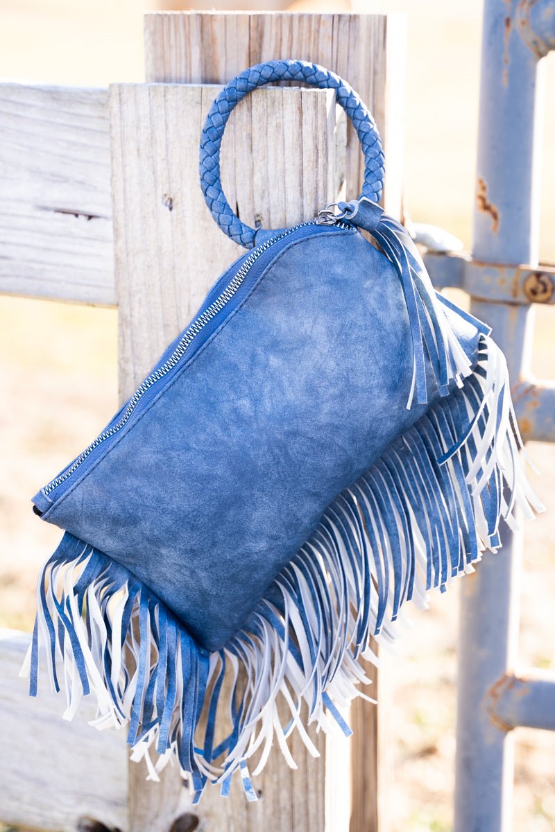 Full View- Blue Fringe Bangle Wristlet