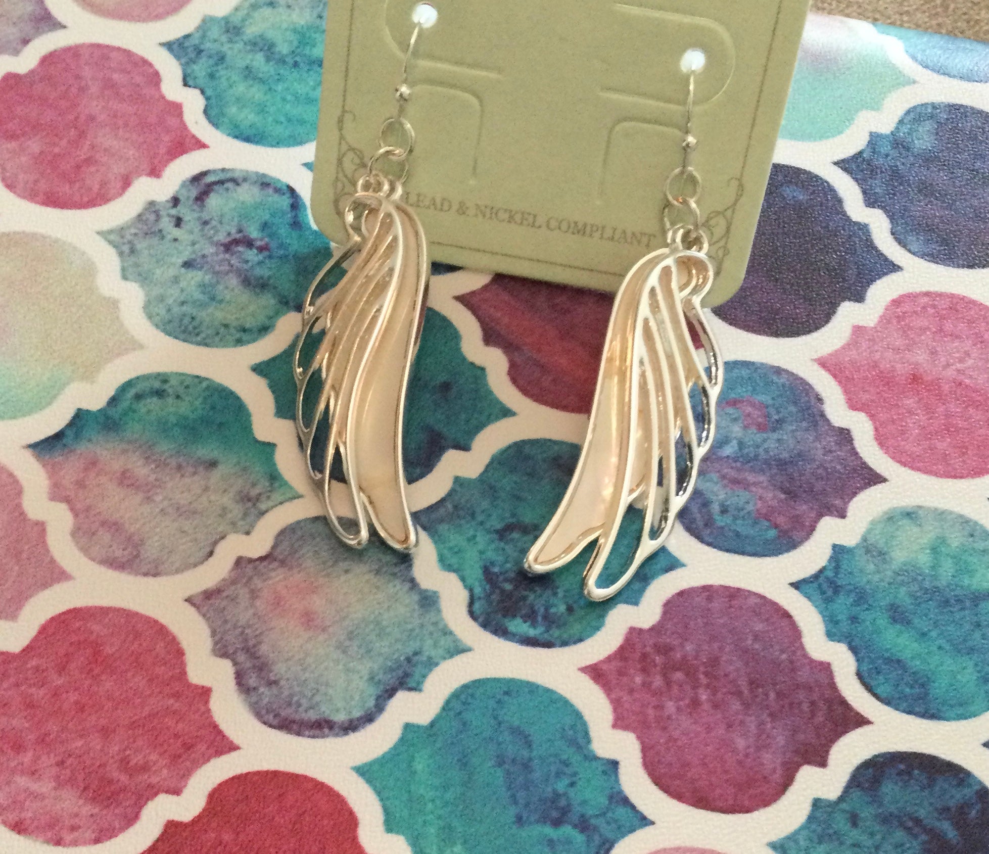 Gabriella Silvertone Pearl Wings Dangle Earrings