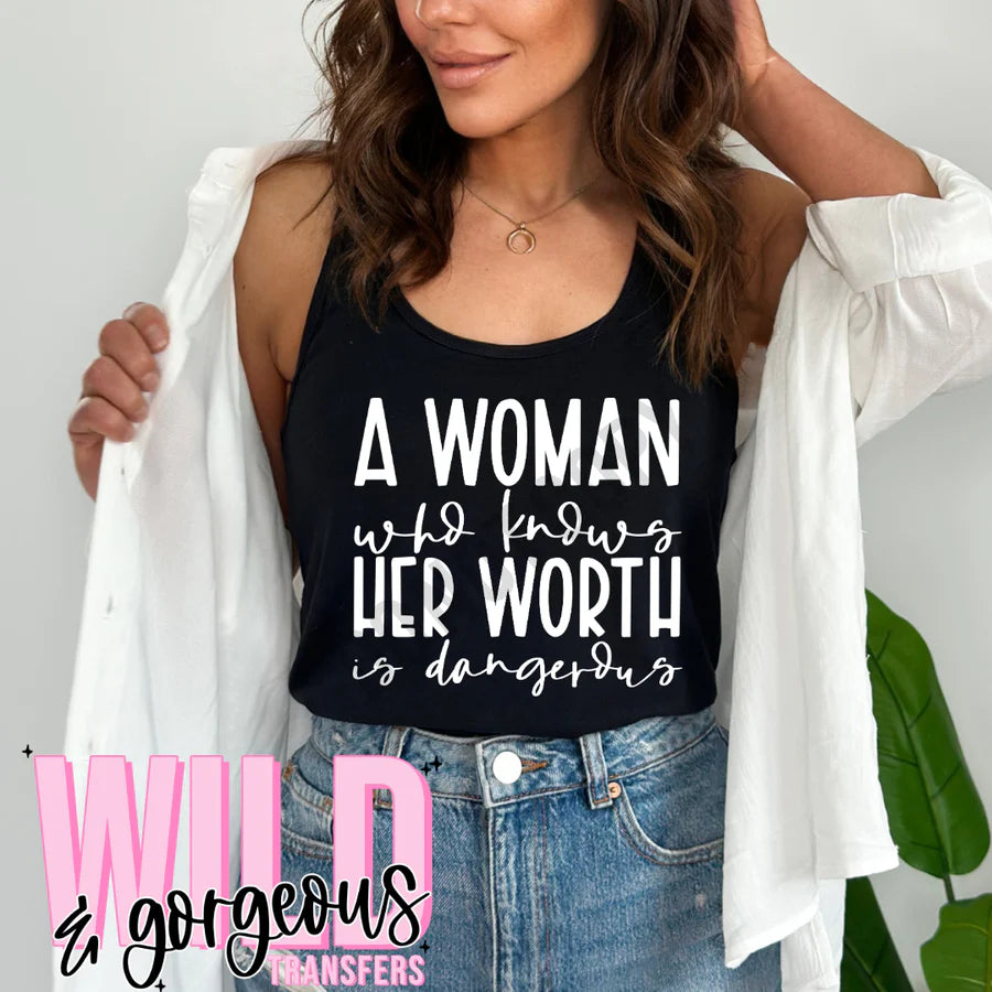 Women’s ‘A Woman Who Knows Her Worth Is Dangerous’ Graphic Tank-top