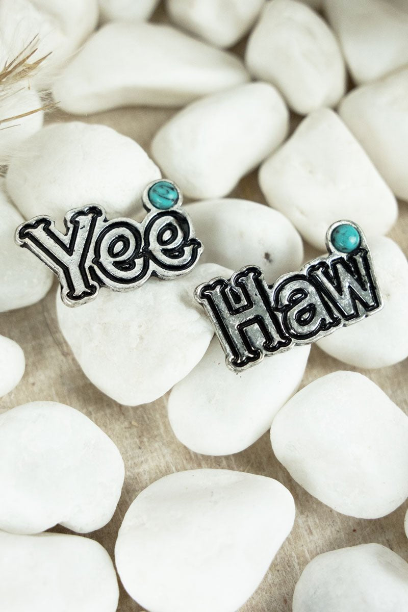 Silvertone and Turquoise ‘Yee Haw’ Stud Earrings