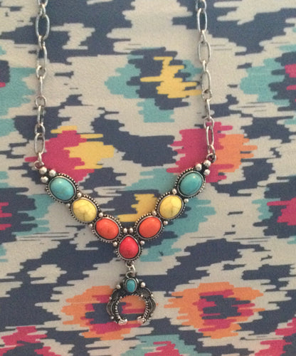 Multicolored Bisbee Banks Naja Silvertone Necklace