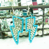 Sparkle Turquoise Lightning Bolt Seed Bead Dangle Earrings