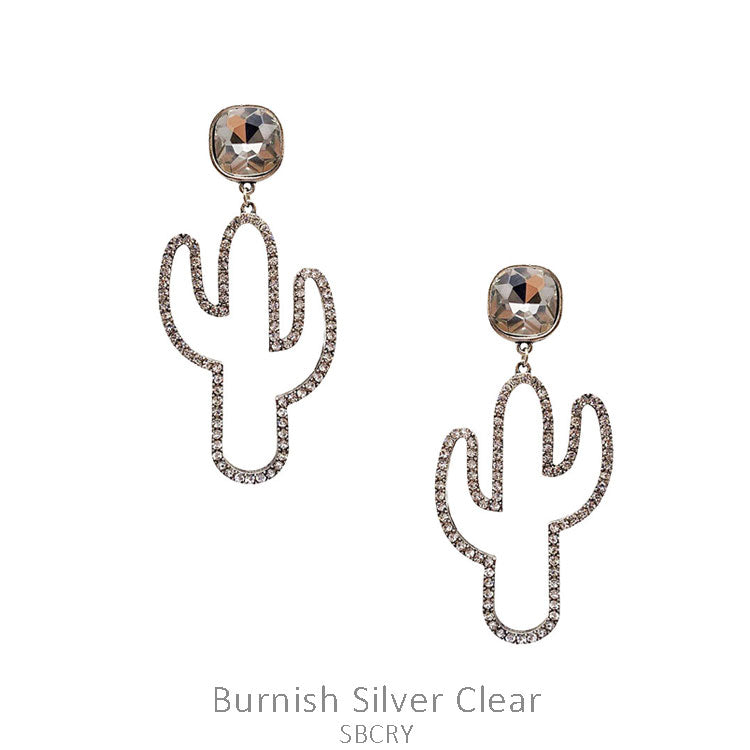 Teal or Burnished Silver Cactus Drop Earrings