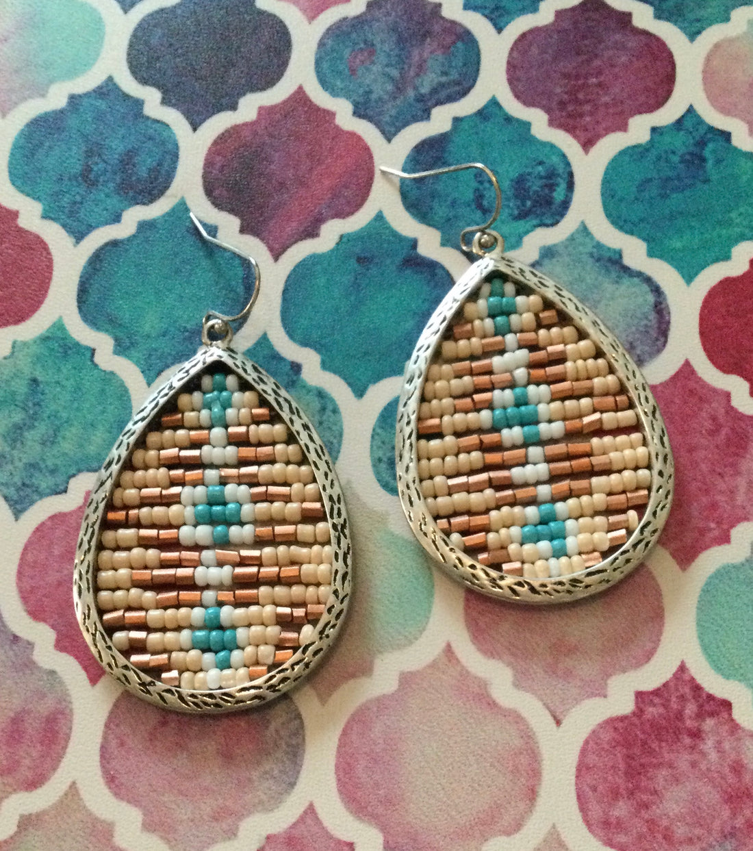 Natural Lynbrook Teardrop Seed Bead Earrings