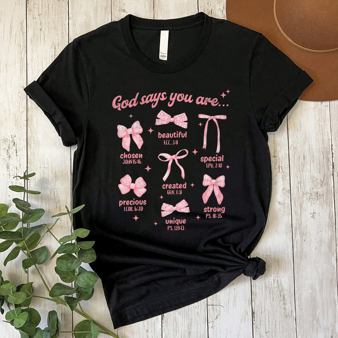 God Says You Are Pink Bows on Black Tee
