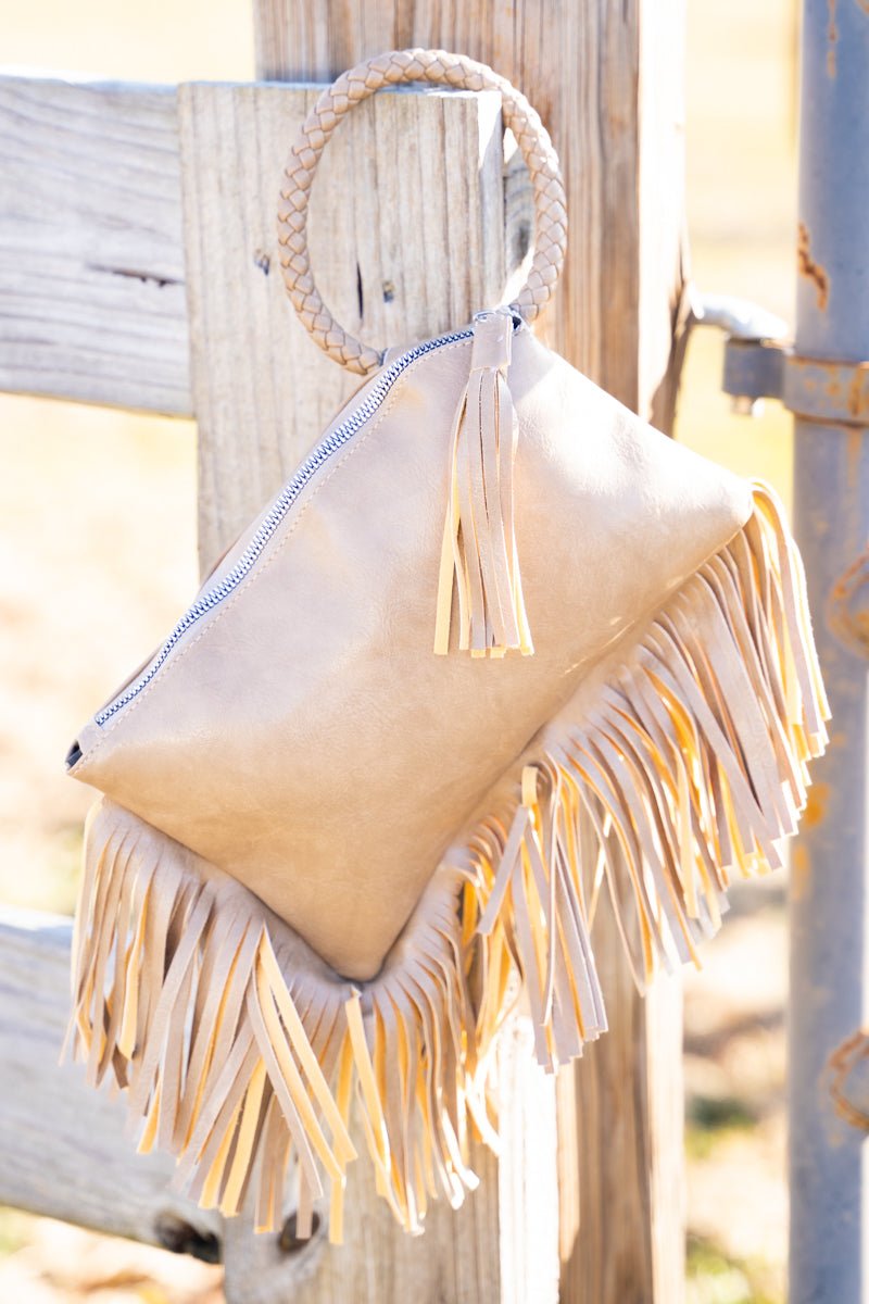 Full view- Camel Color faux Leather Bangel Wristlet