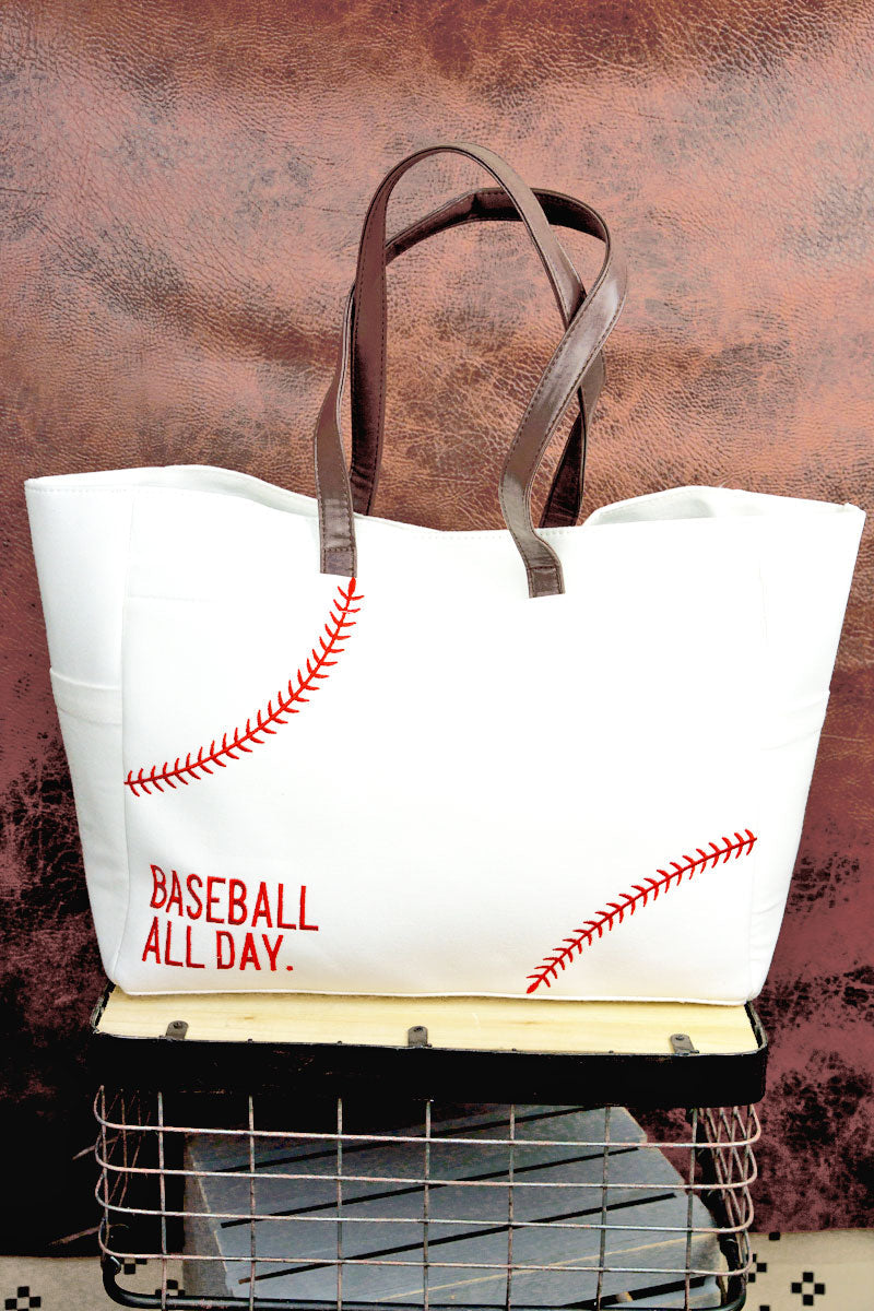‘’Baseball All Day’’ Embroidered Tote Bag
