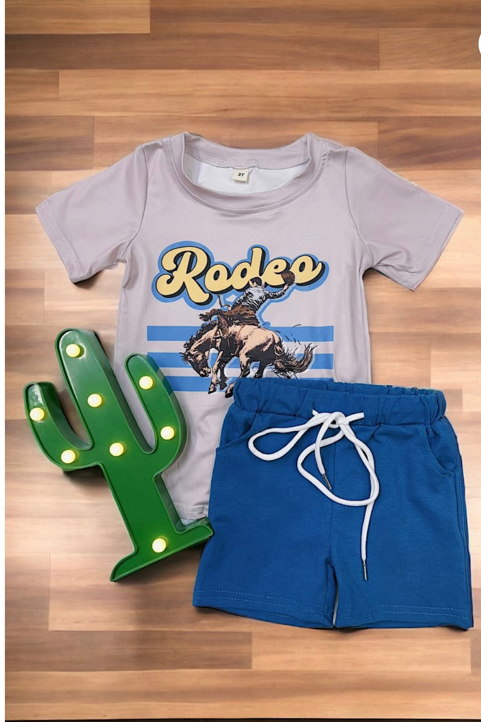 Boys Rodeo Horse Rider with Blue Short Set