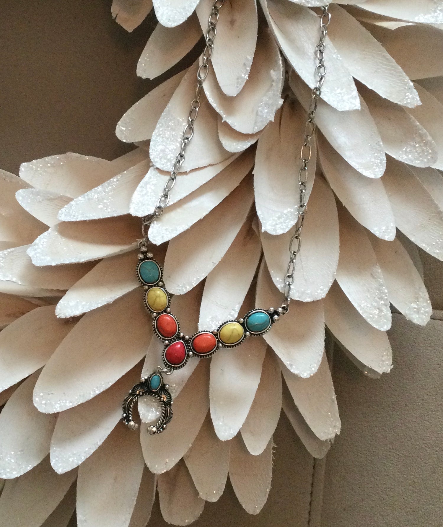 Multicolored Bisbee Banks Naja Silvertone Necklace