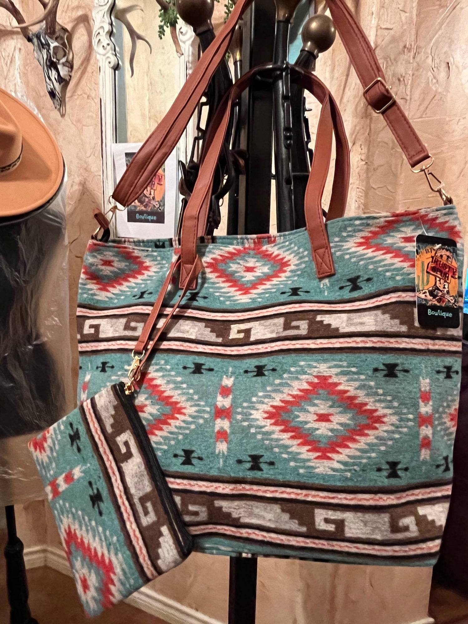 Aztec Tapestry Tote Shoulder Handbag with Small Wallet