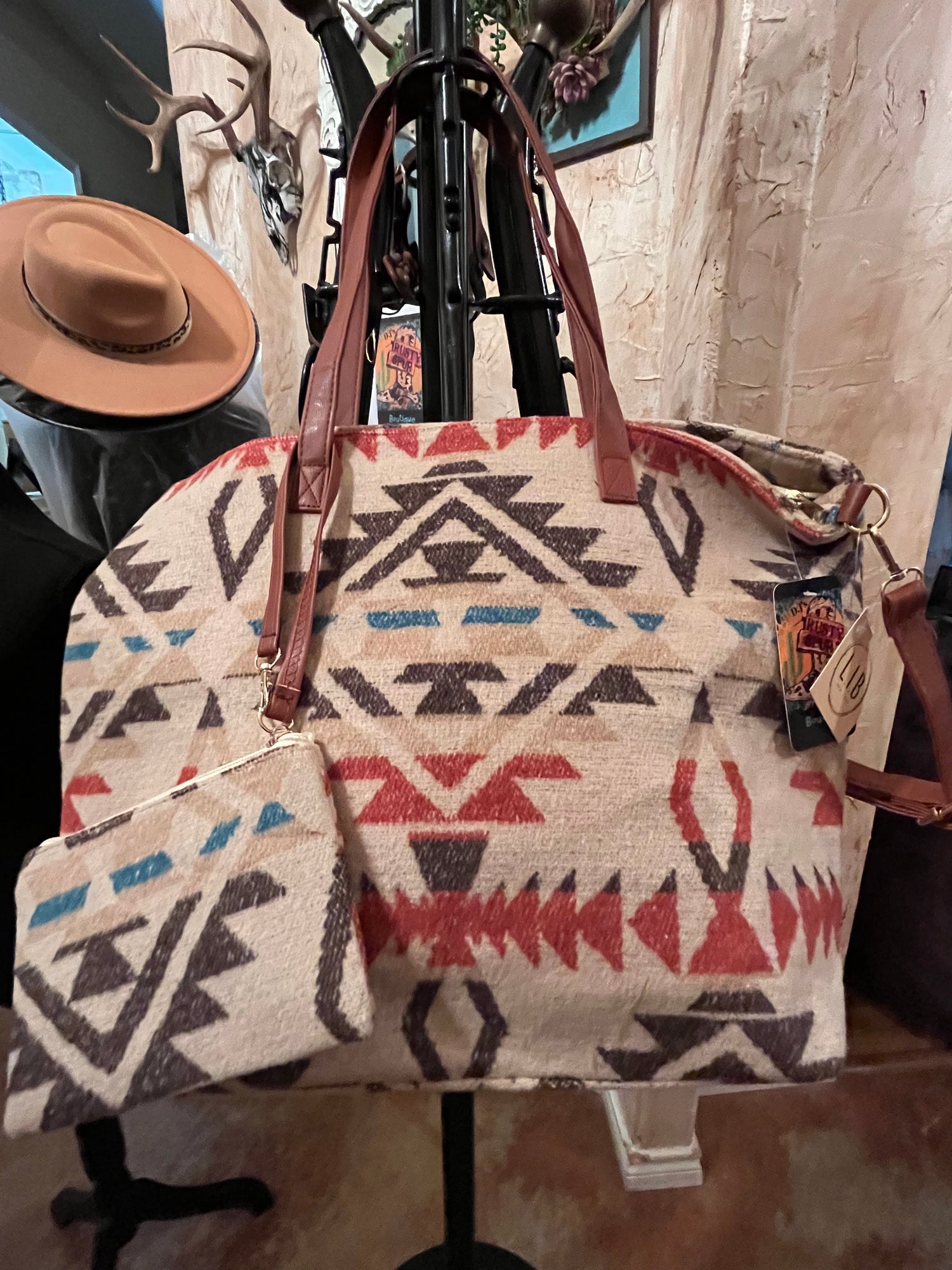 Aztec Tapestry Tote Shoulder Handbag with Small Wallet