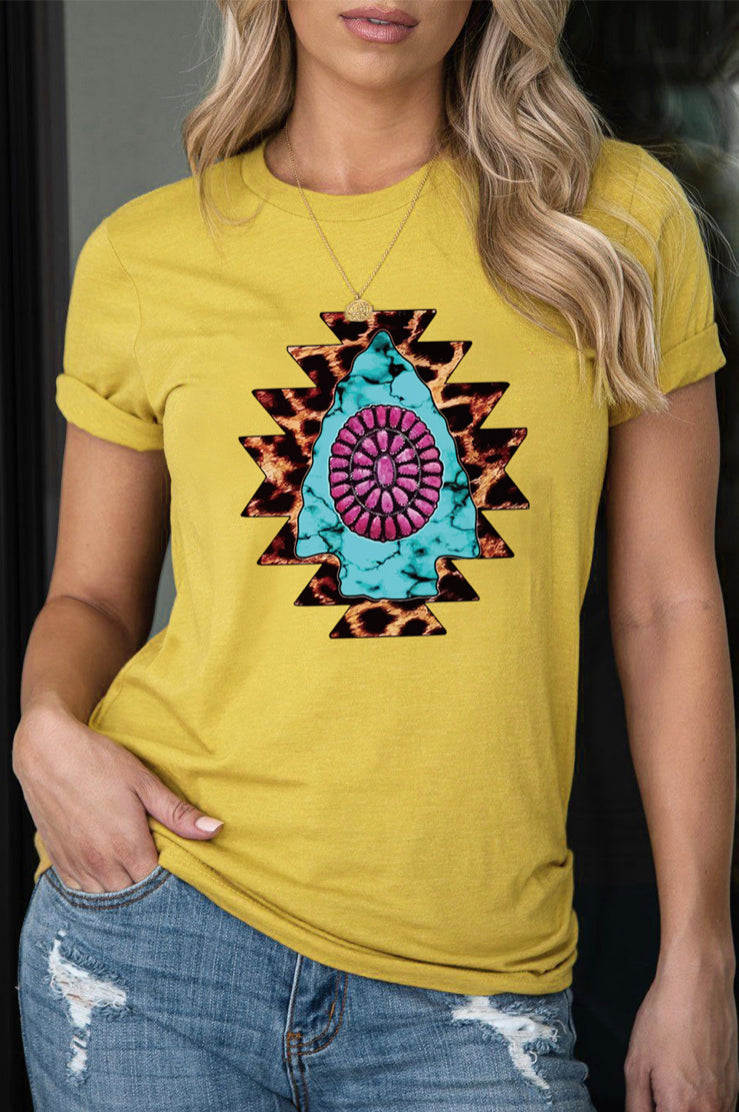 Full View-Aztec Pattern Crew Neck Graphic T-Shirt