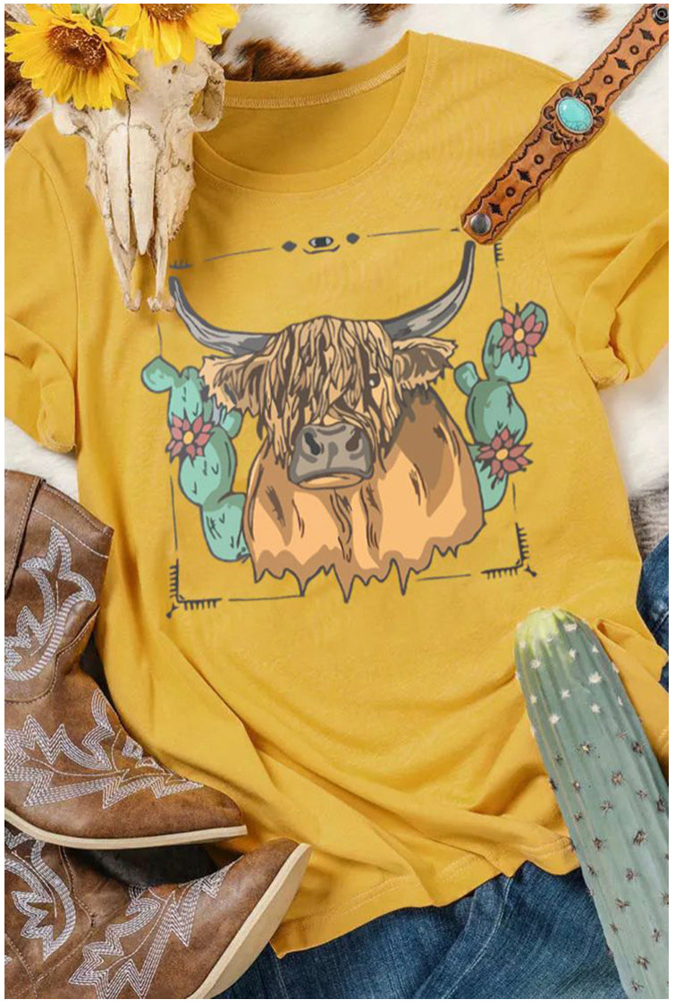 Shaggy Highland Cow Print Graphic Tee