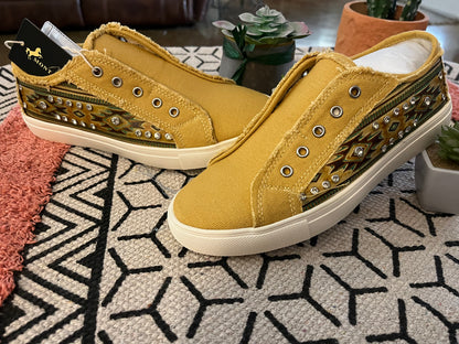 Montana West Women’s Aztec Canvas Slip-on Mule Sneakers Mustard