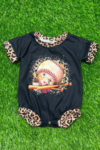 front View-Baseball Baby Onesie with Cheetah Hems
