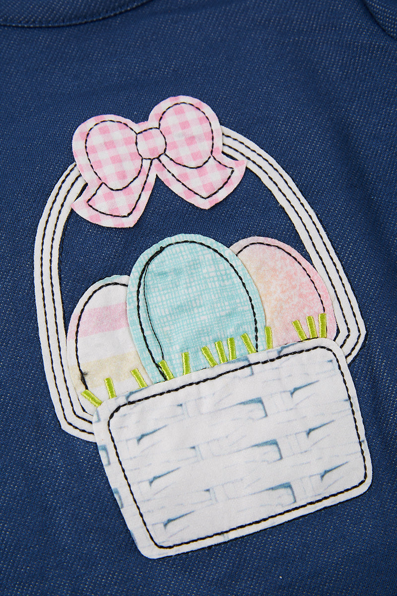 Easter Basket Navy Blue Romper with Pastel Ruffles