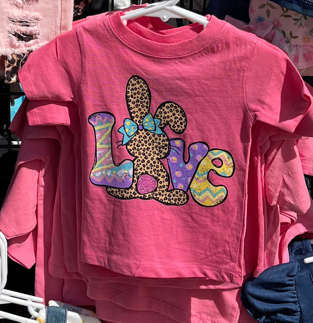 Girls Pink Love Easter Leopard Bunny T-Shirt