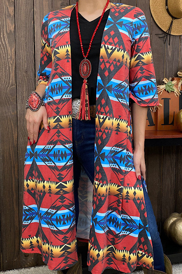 Multicolored Aztec Printed Cardigan