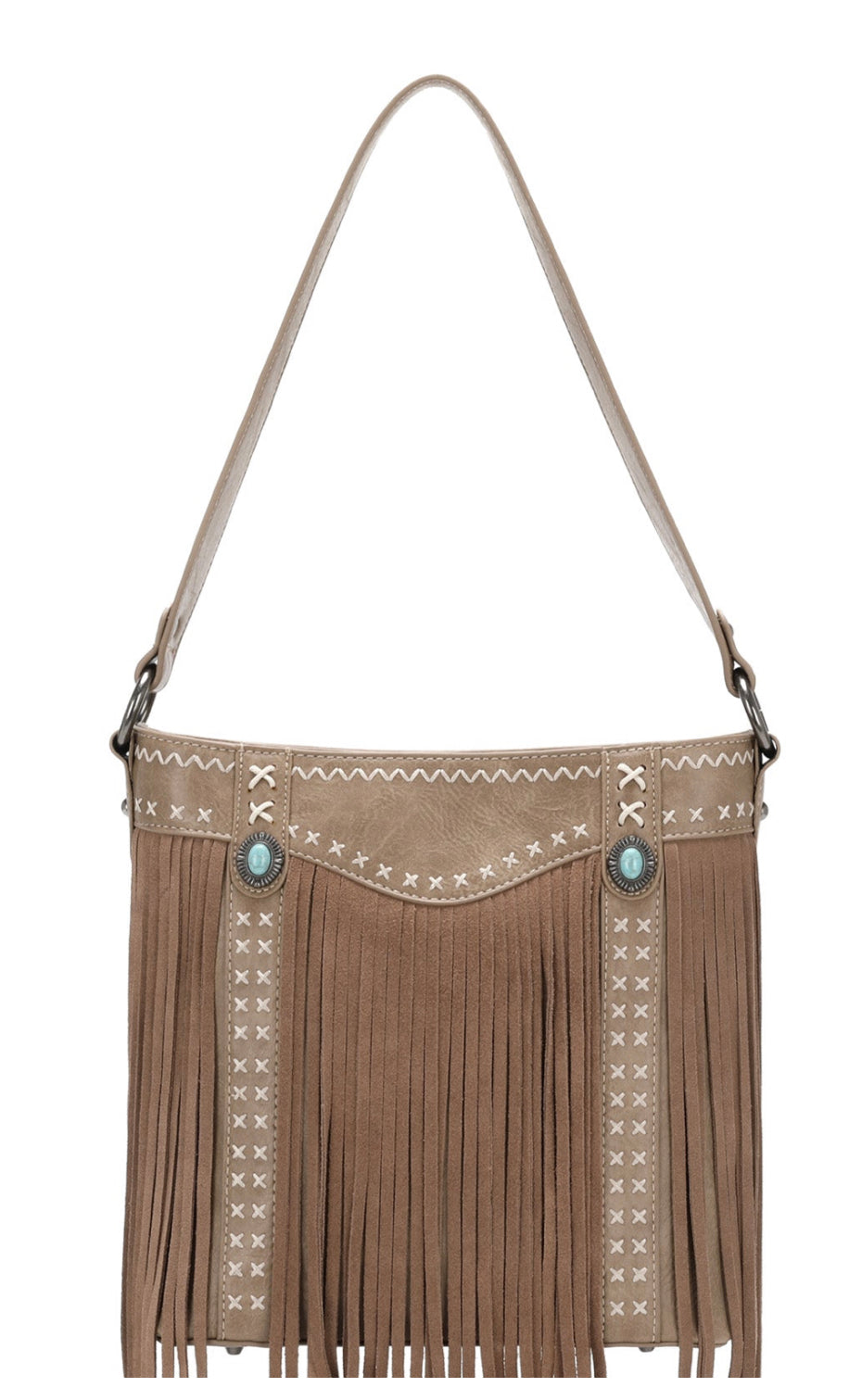 Front View-Montana West Fringe Collection Concealed Carry Hobo Leather Purse