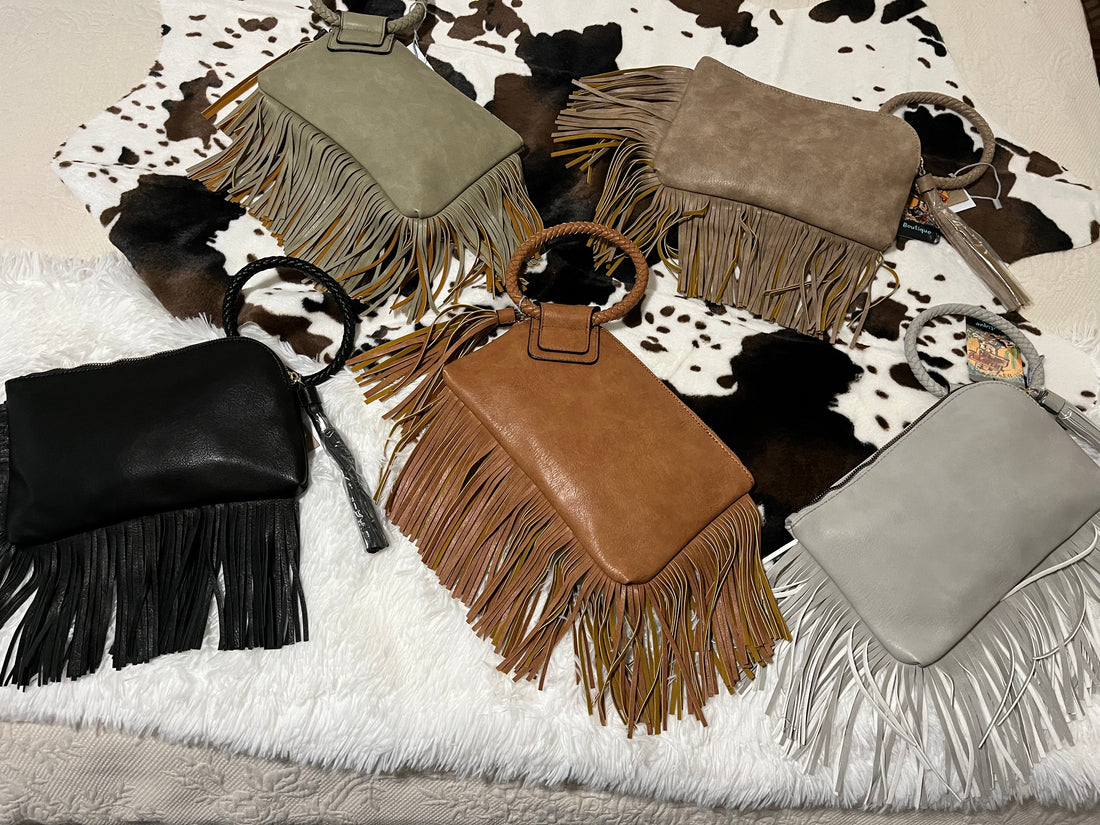Collective View-Leather Fringed Wristlet