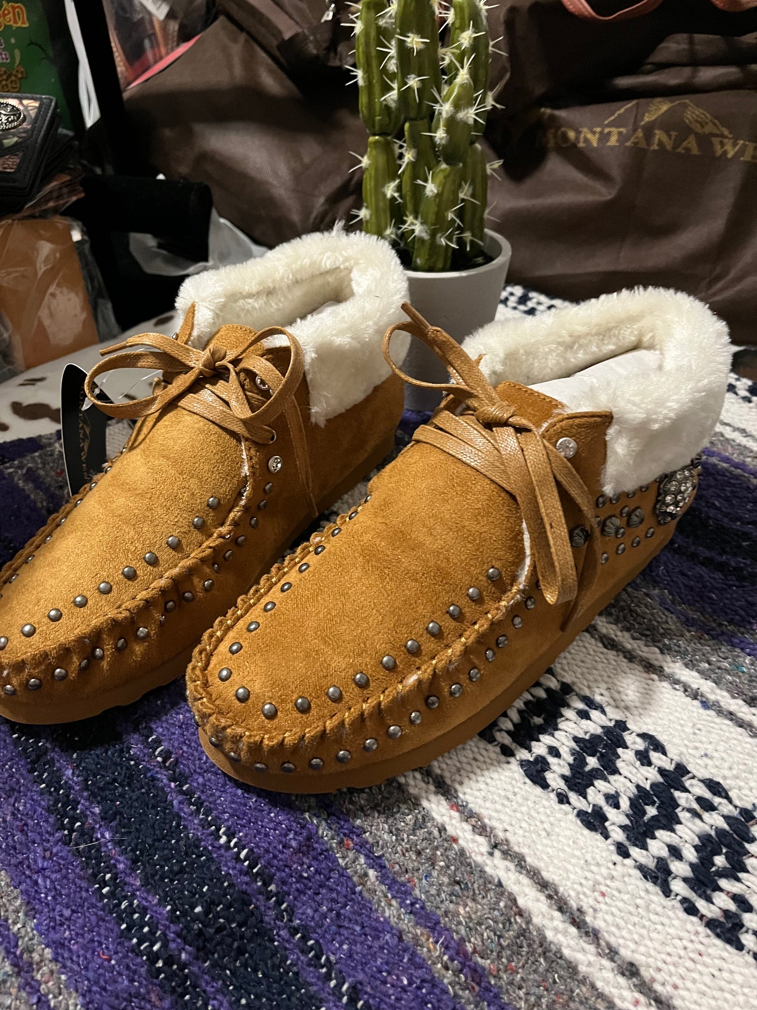 Front Side View-Montana West Lace-up Light Brown Suede Moccasin Booties