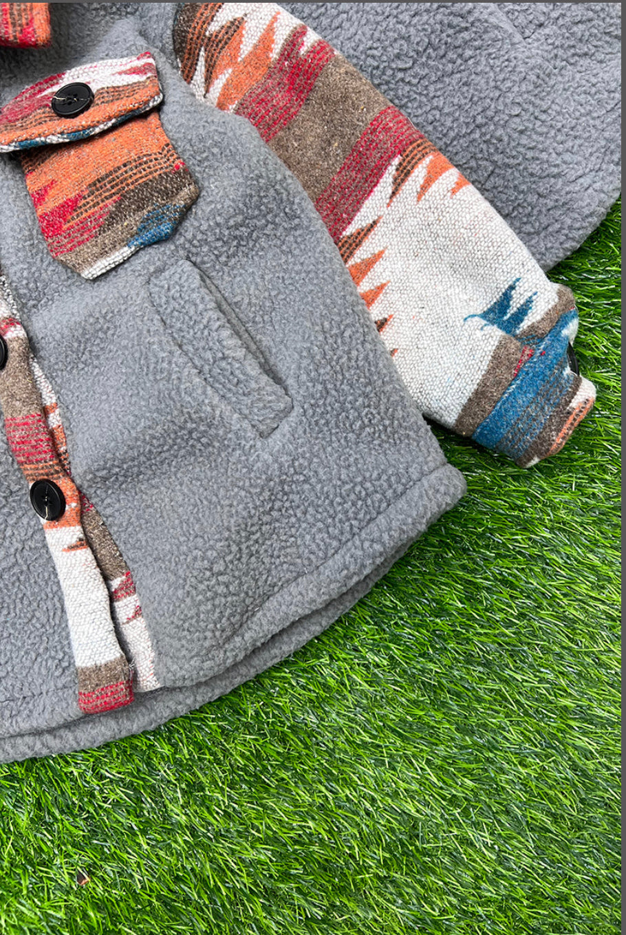 Close Up of Aztec Grey Sherpa Jacket (