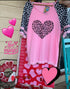 Pink & Leopard Print Shirt With Leopard Heart And Fringe On Sleeves And Hem