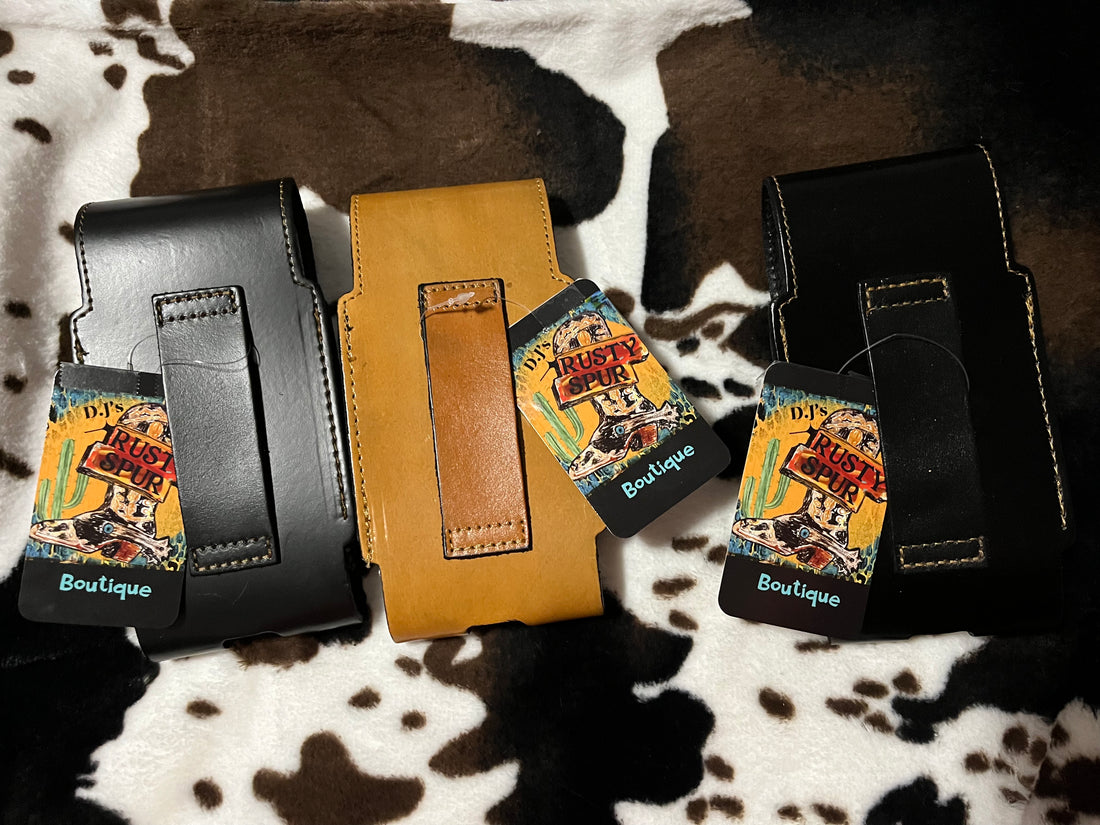 Back View- Genuine Leather Tooled Phone Holsters
